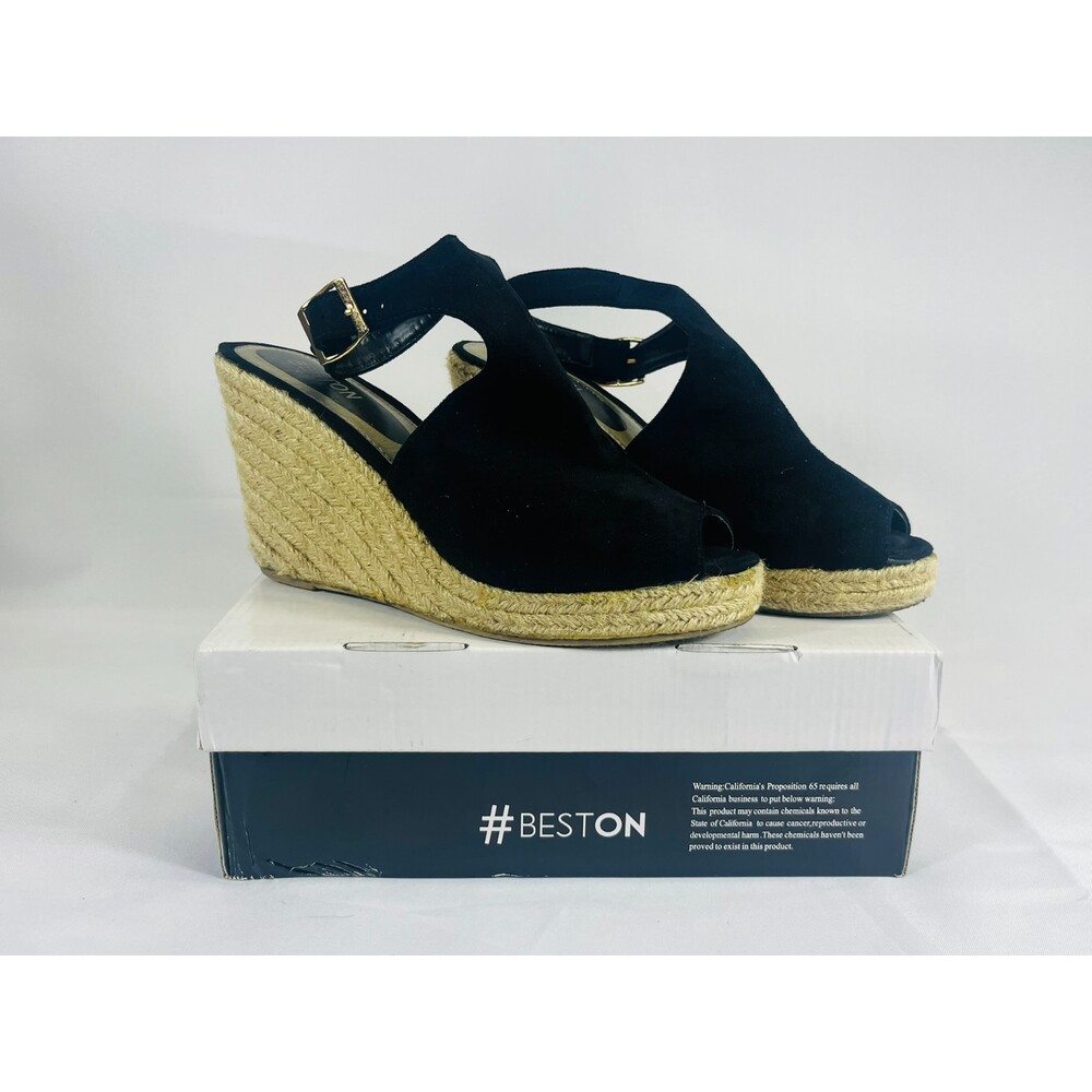 Beston Sandra Black 4" Espadrille Wedges Women Size 10 Sandal Classic Ankle